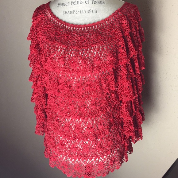 Area. A Hand Crocheted Ruffled Floral Sweater L/XL - Picture 1 of 6